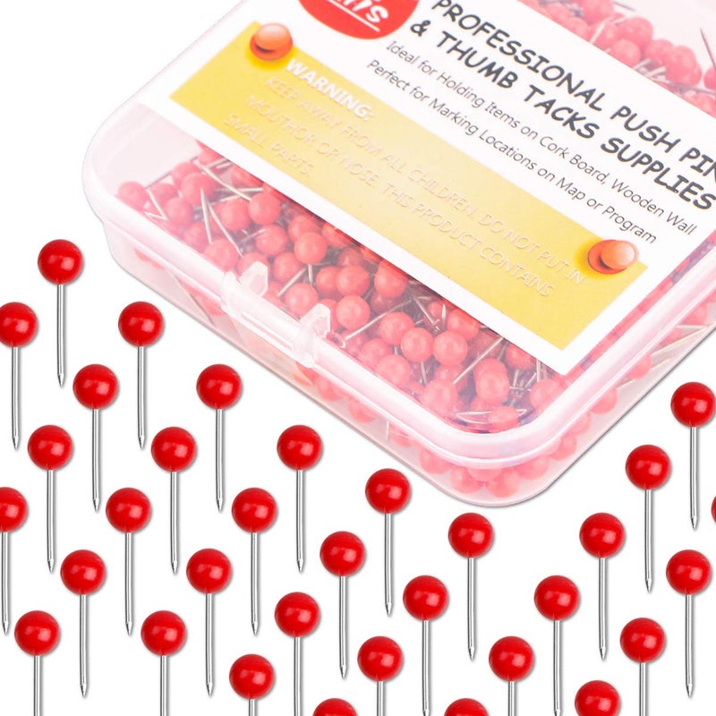 Yalis Push Pins Map Tacks 1/8-Inch Assorted Color Beads Head Map Marking Push Pins,500-count (Red) - Image 1